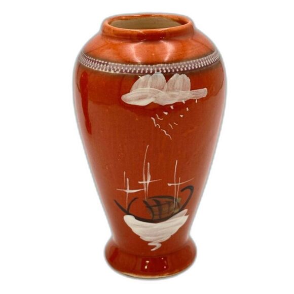 Asian-Inspired Hand-Painted Ceramic Vases – Burnt Orange with a Bamboo Design - Picture 4 of 9